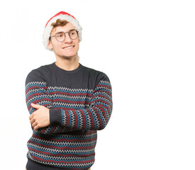 Young man at Christmas doing gestures