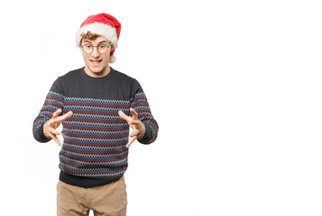 Young man at Christmas doing gestures