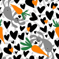 Kids cartoon seamless rabbit and carrot pattern for wrapping paper and clothes print and fabrics and linens