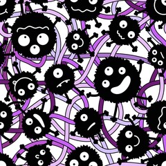 Cartoon monsters aliens seamless kids emoticons pattern for wrapping and school notebooks and Halloween