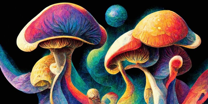 mushrooms, colorful, psychedelic. Digital, Illustration, Painting, Artwork, Scenery, Backgrounds