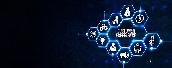 Internet, business, Technology and network concept. CUSTOMER EXPERIENCE inscription, social networking concept. 3d illustration.