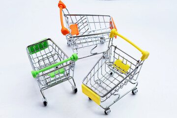 Shopping trolley or Shopping cart on white background.