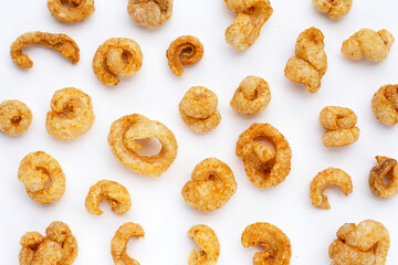 Crispy pork rinds or pork snack.