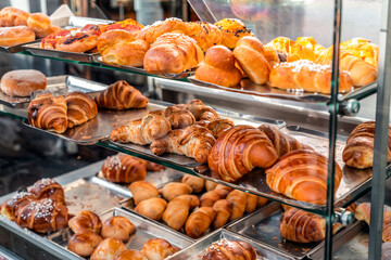 Typical Neapolitan pastry products sold at a local bakery in Naples, Italy