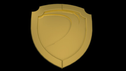Metallic golden shield badge on black background