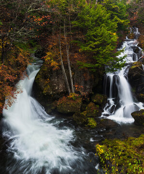 Scenic view of Ryuzu Falls during autumn
