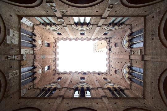 Directly below shot of Siena Cathedral against clear sky