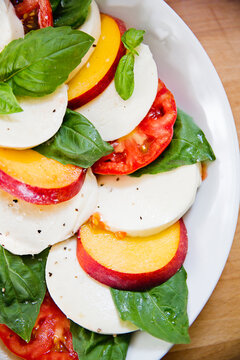 Close-up of caprese served in plate on table