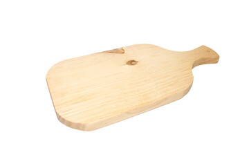 A wooden cutting board on a white background