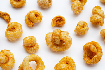 Crispy pork rinds or pork snack.