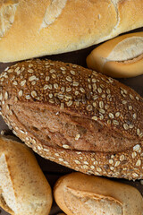 Lot of French Bread Types on a wooden desk