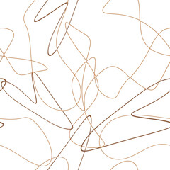 Aesthetic contemporary seamless pattern with beige and brown abstract lines, shapes in nude pastel colors. Minimalistic boho pattern for wallpaper, clothes print, scrapbook paper, background