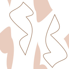 Contemporary printable seamless pattern with beige and brown abstract lines, shapes in nude pastel colors on white background. Minimalistic boho pattern for wallpaper, clothes print, scrapbook paper