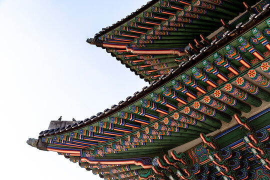 Low angle view of Gyeongbokgung against clear sky