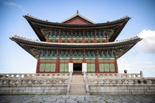 Low angle view of Gyeongbokgung against sky