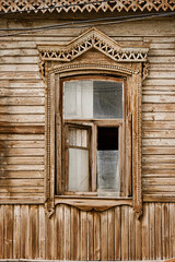 wooden house window, home architecture old russia