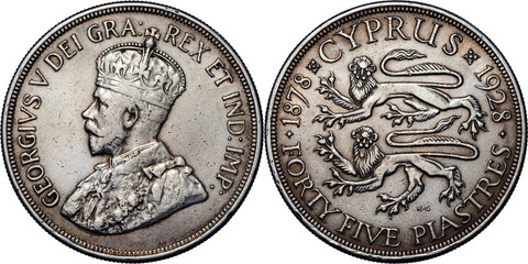 CYPRUS, George V, 45 Piastres 1928, toned, XF
