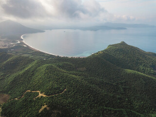 Aerial view of island coastline