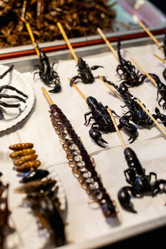 Insects on sale in a Market in Bangkok. Thailand.