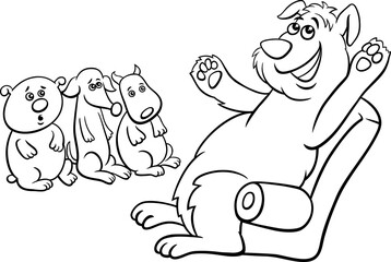 cartoon dog telling a story to puppies coloring page