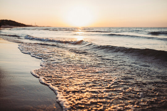 Small waves on Lake Michigan in the evening