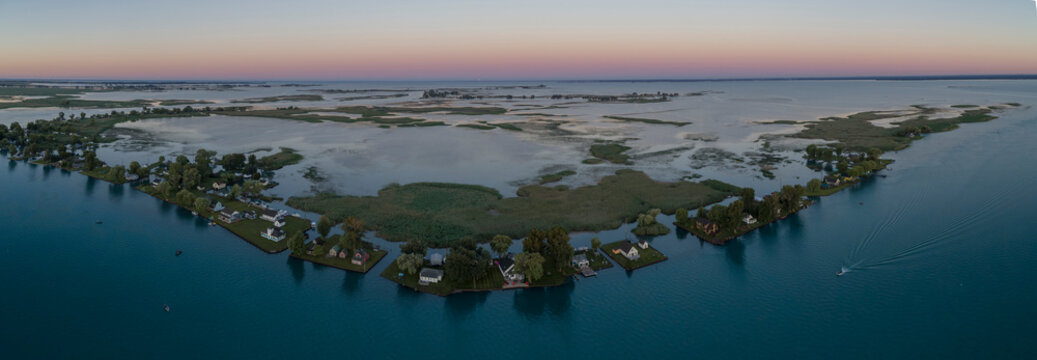 Marsh, Houses, St. Clair River Estuary, Anchor Bay, Michigan