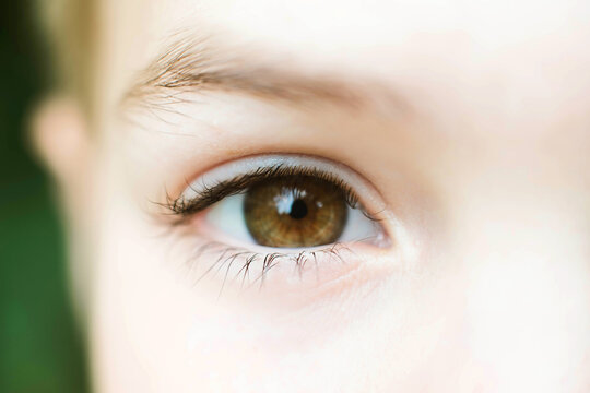 Macro shot portrait of boy with brown eye