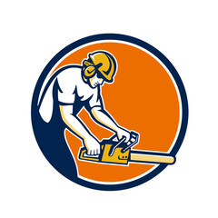 Tree Surgeon Lumberjack Chainsaw Circle Retro