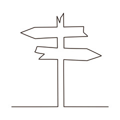 Road Sign Left and Right Arrows Continuous Line Drawing in One Line Vector Illustration Isolated on a white background.