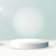 Fototapeta Summer round podium white background of abstract product scene cosmetic display or empty modern beauty stage platform 3d stand and minimal light pedestal natural presentation on blank studio backdrop obraz