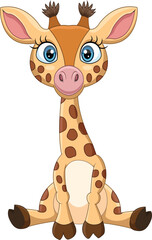 Cartoon funny little giraffe sitting