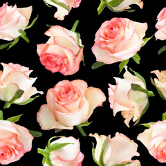 Seamless pattern of rose flowers photo on black background