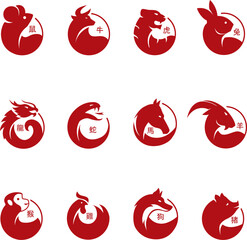 Chinese zodiac sign icons
 - obrazy, fototapety, plakaty