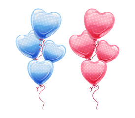Fototapeta Baloniki w kształcie serca w kolorze różowym / czerwonym i niebieskim. Ilustracja na banery, tapety, ulotki, vouchery upominkowe, kartki z życzeniami, plakaty. obraz