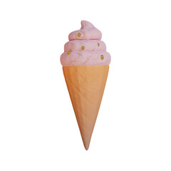 3d render pink ice cream cone icon