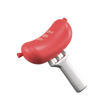 3d render red sausage with silver fork icon