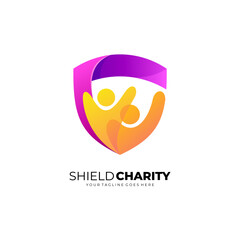 Shield logo and people care design community, family logos