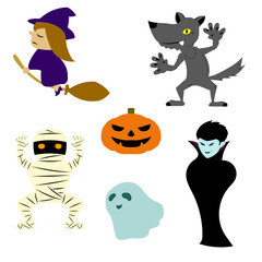 ハロウィンモンスターのイラストセット