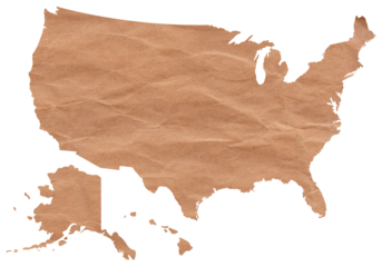Map of United States of America made with crumpled kraft paper. Handmade map with recycled material. USA. EEUU