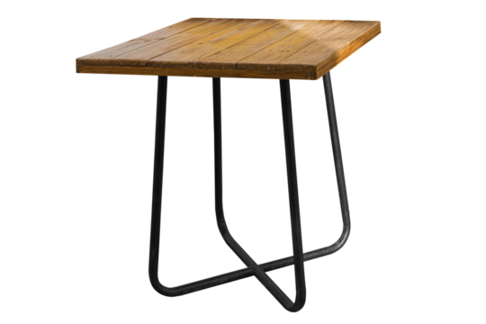 Wooden table steel legs simplistic isolated on white background