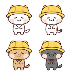 Fototapeta premium 黄色いヘルメットをしてお辞儀をする猫