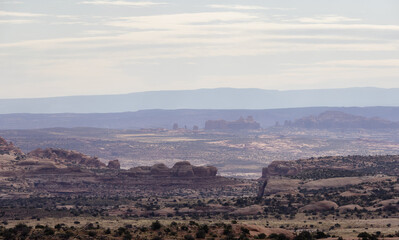 American Landscape in the Desert with Red Rock Mountain Formations. Utah, United States of America.