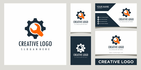 mechanic tools repairing service icon logo design template with business card design