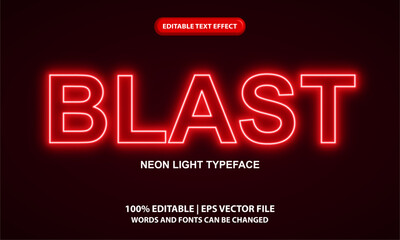 Blast editable text effect template, red neon light text style effect
