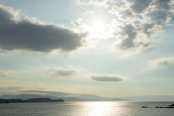 小樽祝津の浜辺の夕日