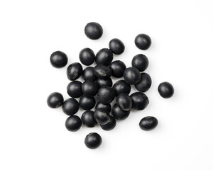 Black beans placed on a white background. Black soybeans (kurodazu).