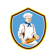 Baker Chef Cook Rolling Pin Shield Retro