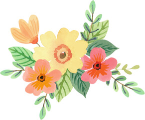 Yellow Orange gouache floral bouquets decoration