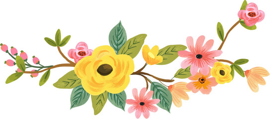 Yellow and Pink Floral Gouache Bouquet Illustration